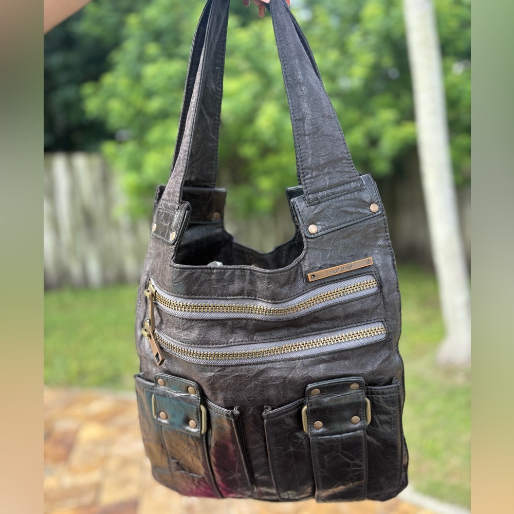 Matt & Nat Large Shoulder Bag Distressed Vegan Faux Leather